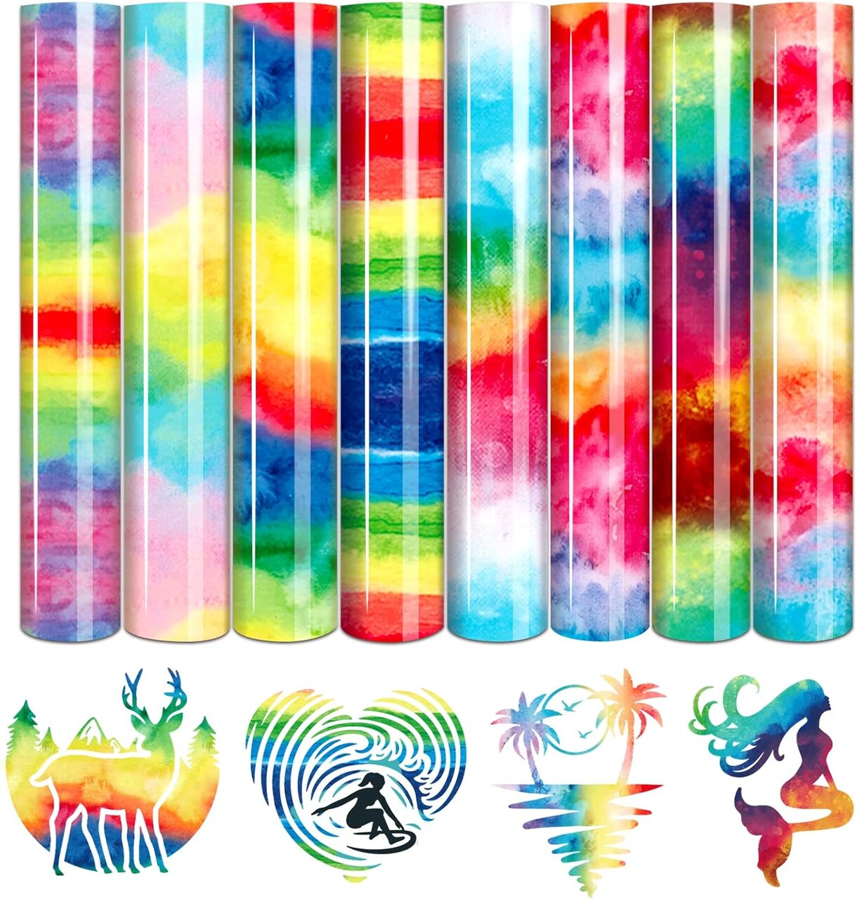 8 Sheets 10x12 Inch Rainbow Iron On Vinyl Ombre Htv for Clothes (Light Watercolor)